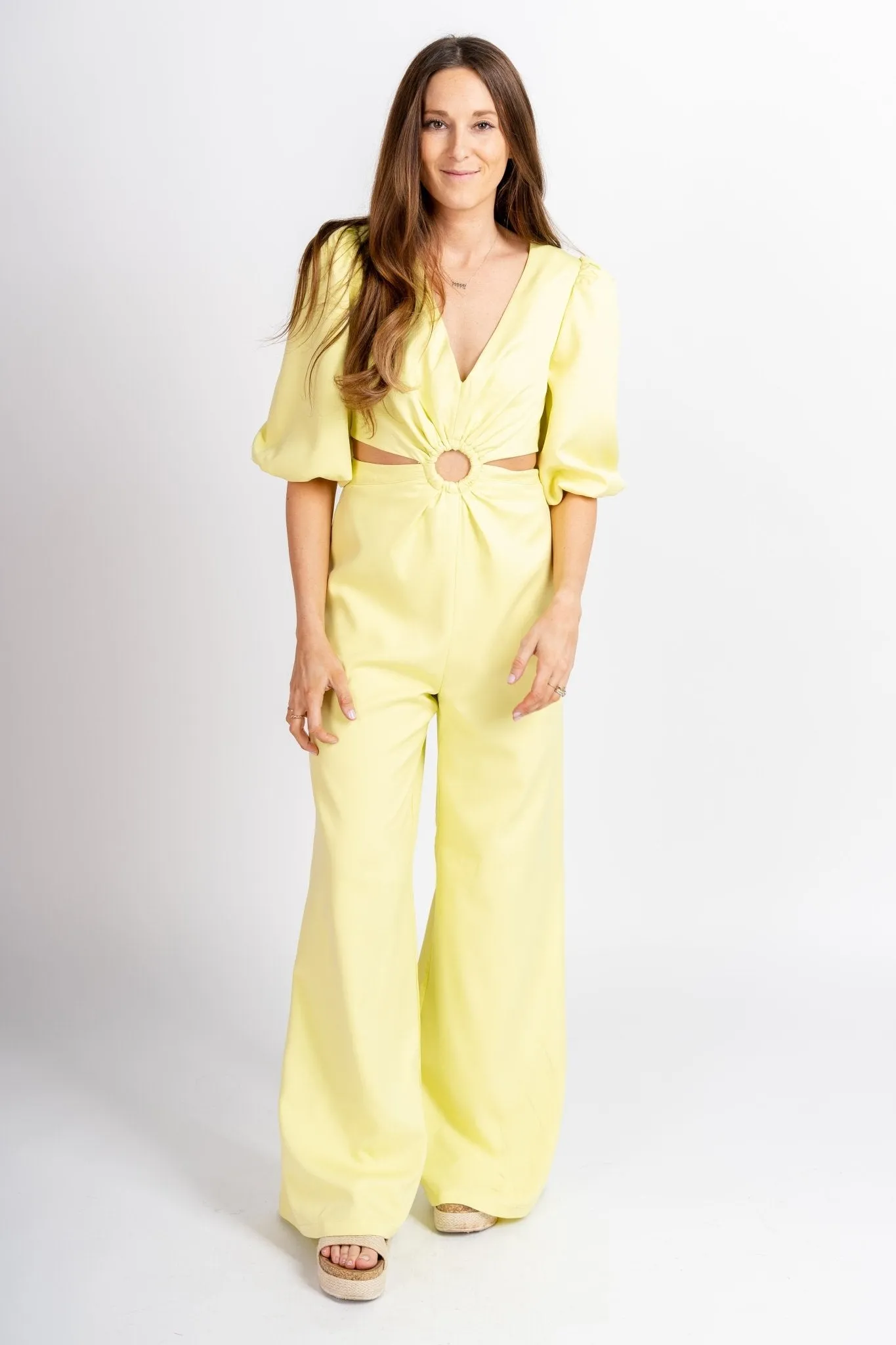O ring detail jumpsuit soft lime
